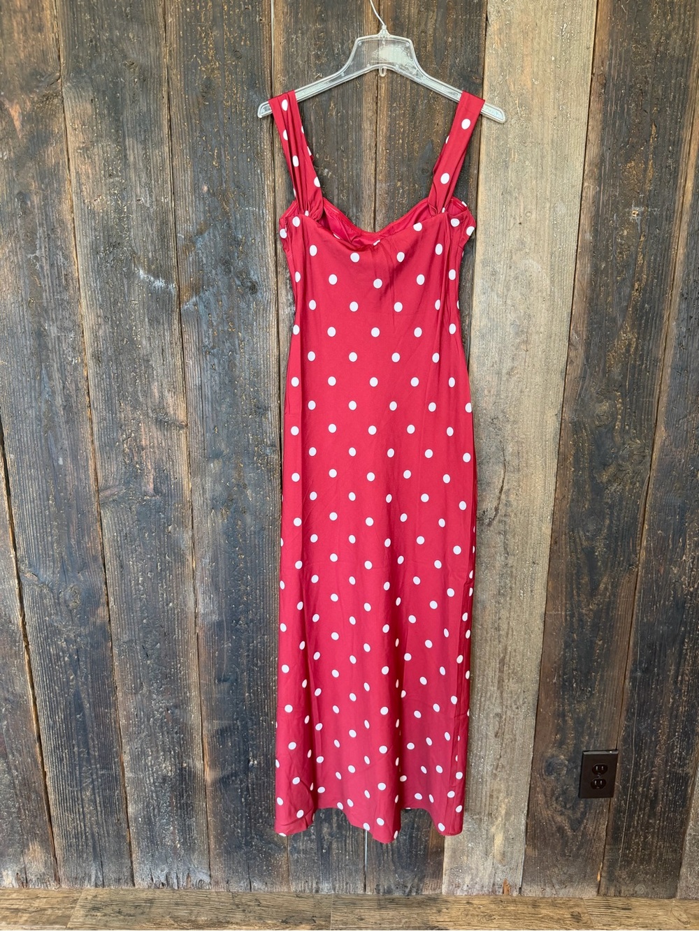 Princess Polly End Credits Off Shoulder Pleat Maxi Dress in red polka dot - Picture 6 of 10